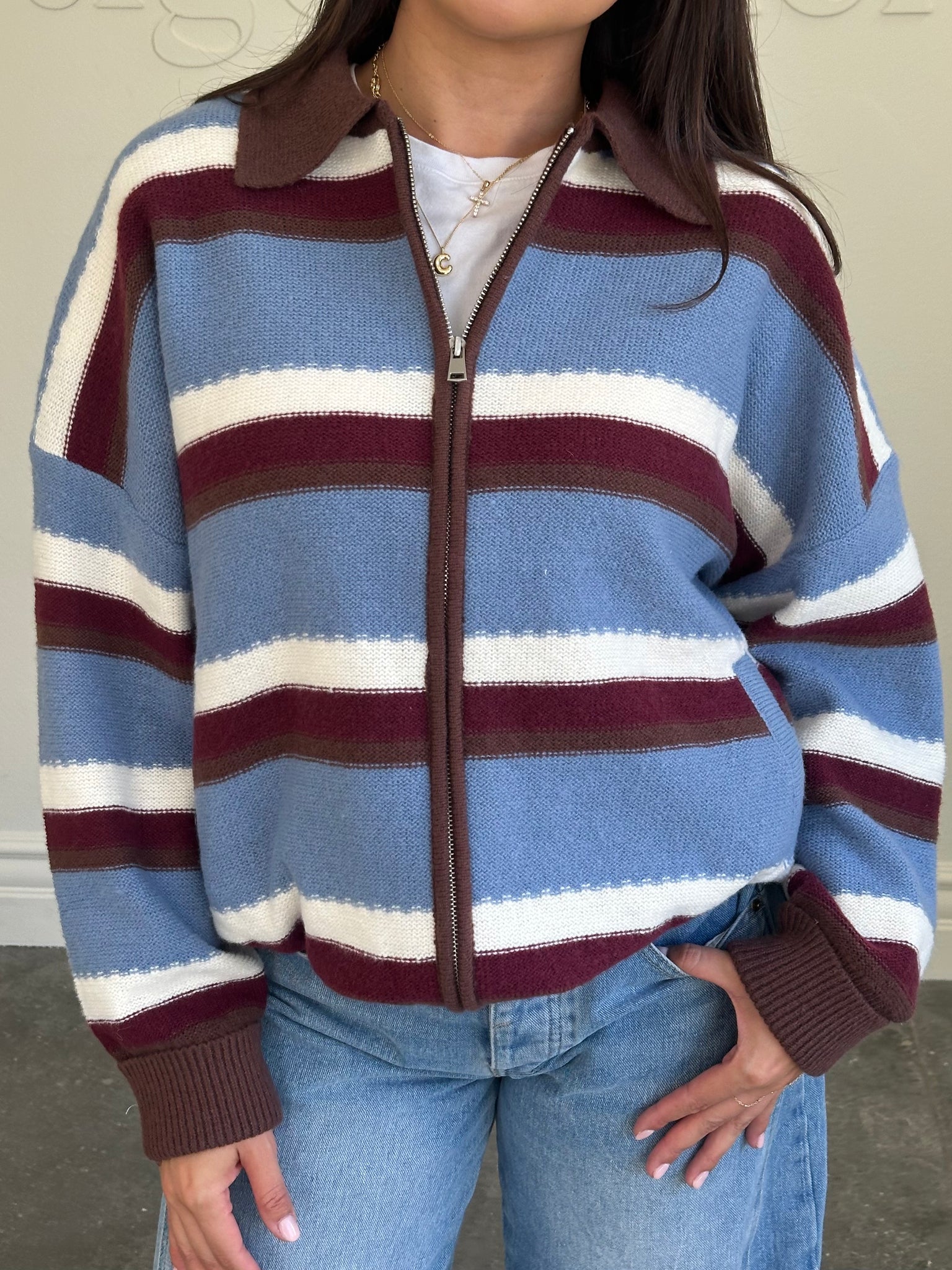 emma sweater jacket (BLUE/MULTI STRIPED)