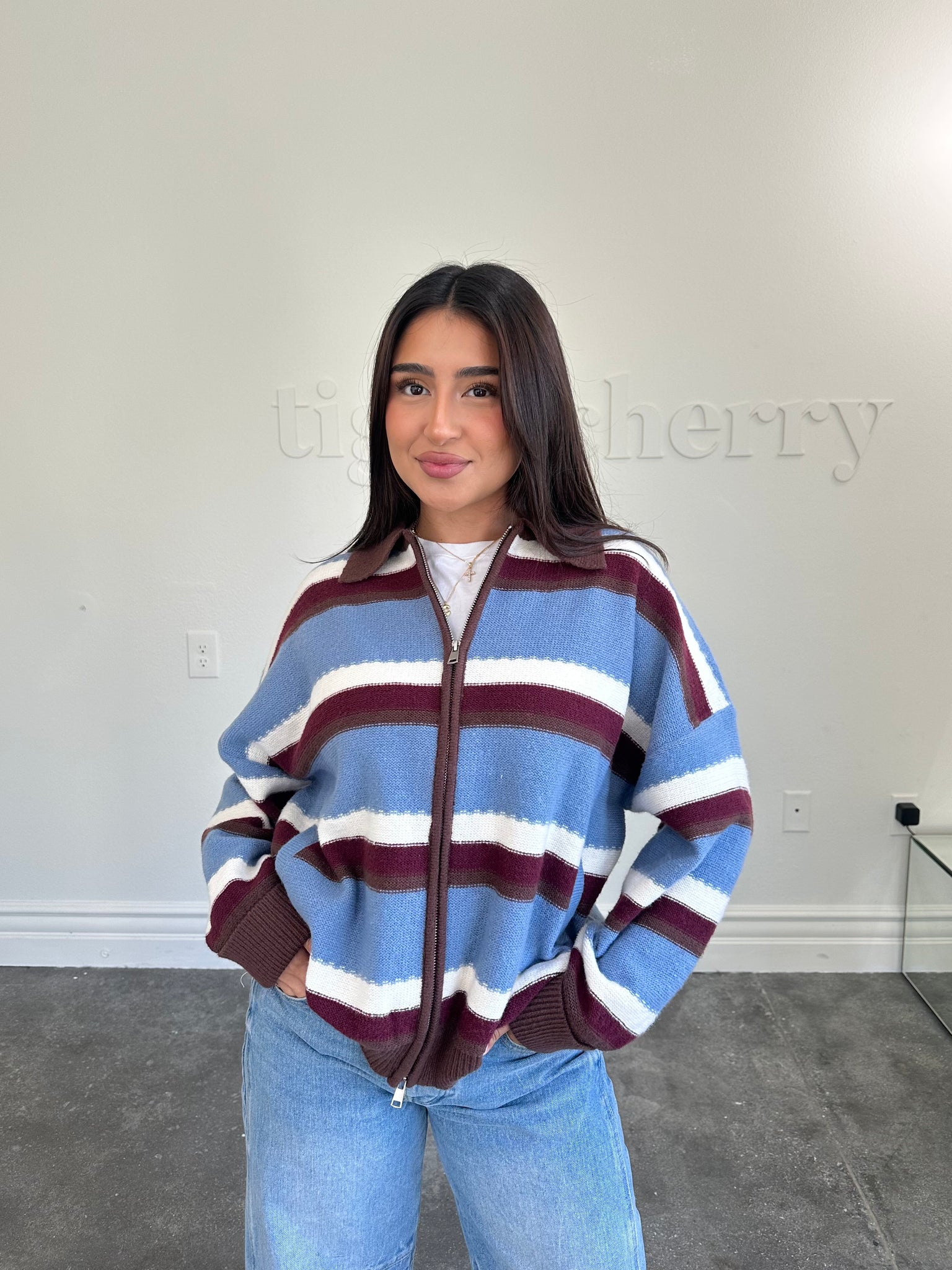 emma sweater jacket (BLUE/MULTI STRIPED)