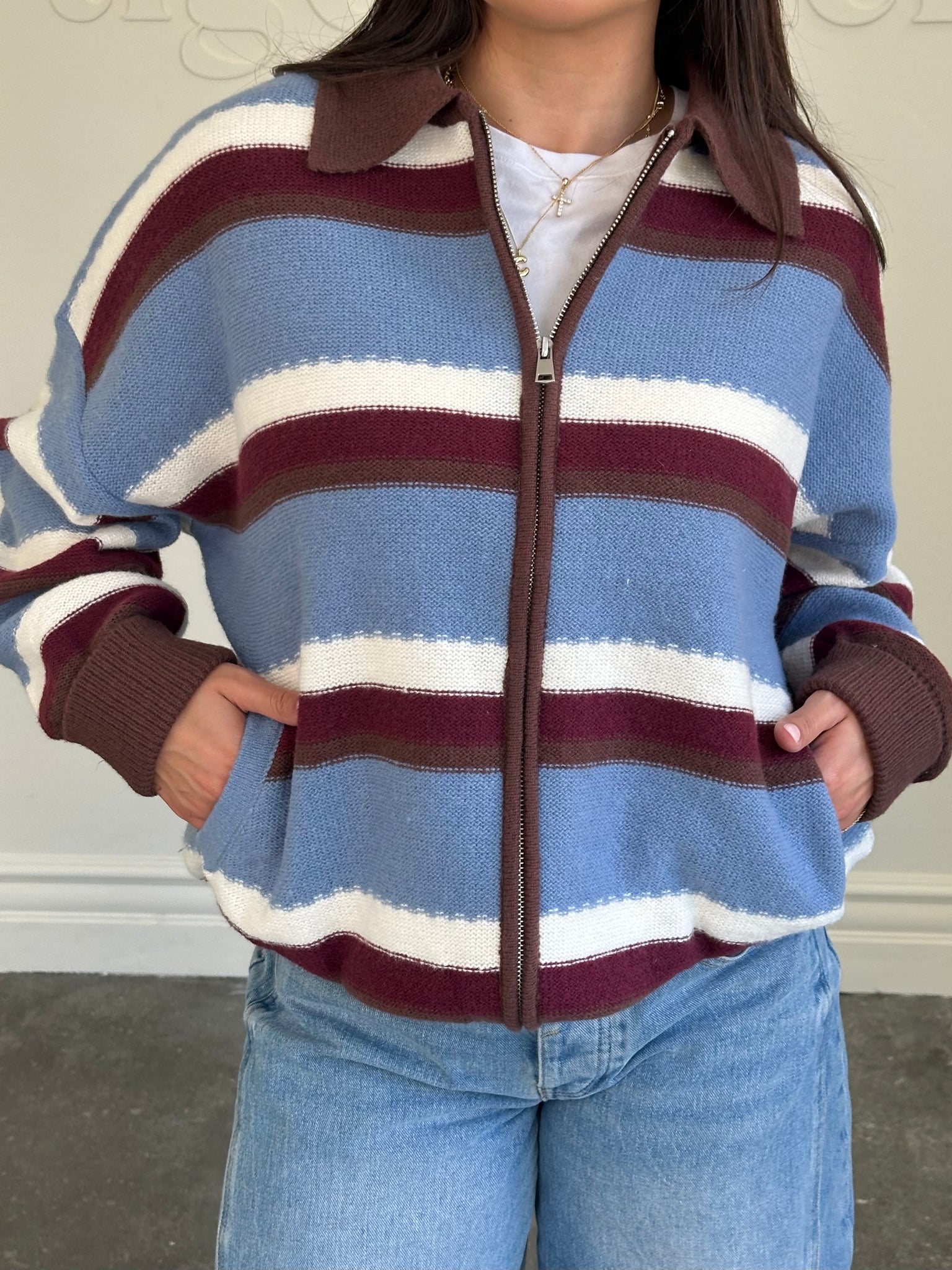 emma sweater jacket (BLUE/MULTI STRIPED)