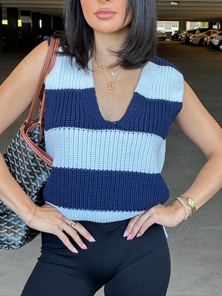 maeve top (WHITE/NAVY)