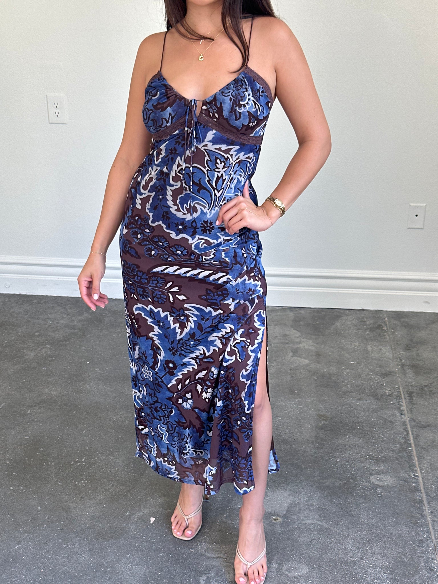 lori dress (BROWN/NAVY)