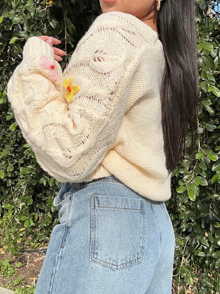 flower knit cardigan (CREAM)