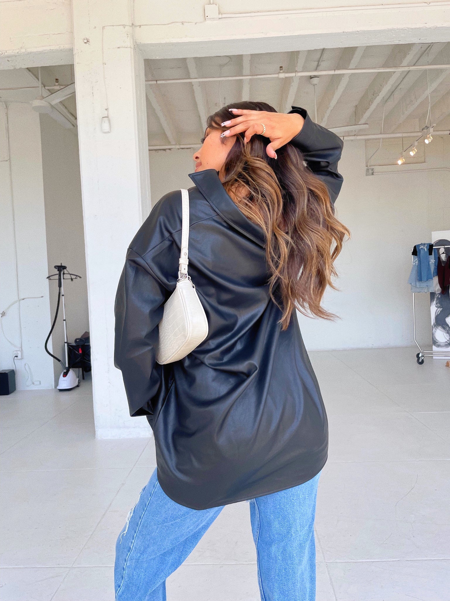 sav leather oversized jacket (BLACK)