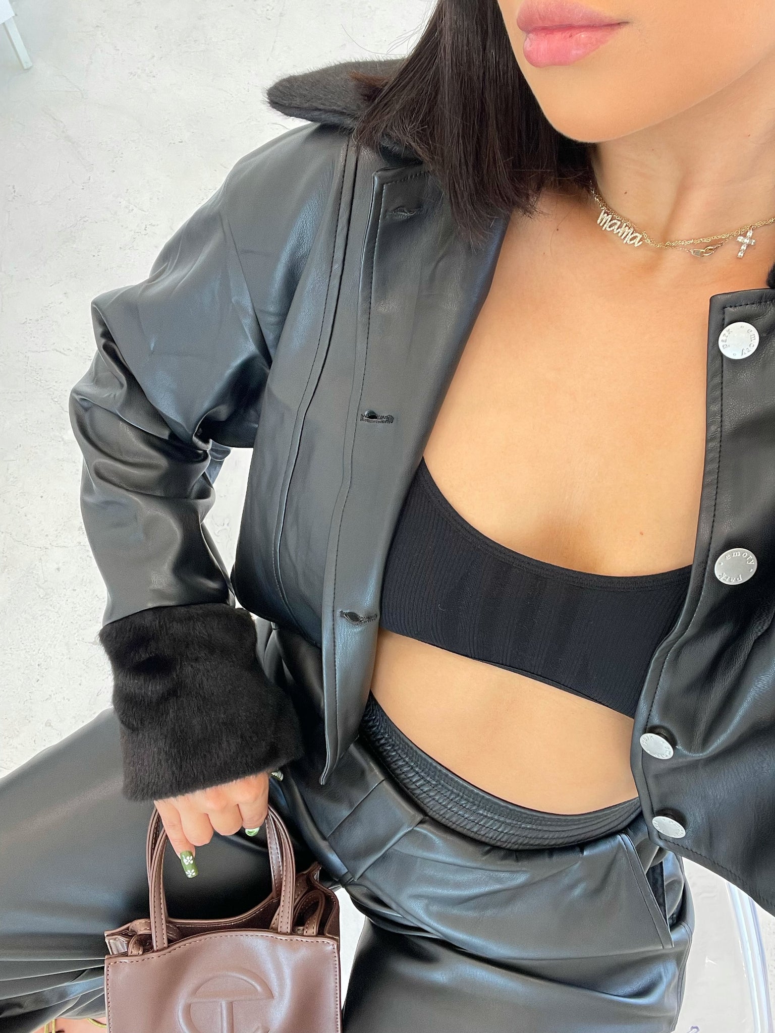 trina faux fur/leather jacket (BLACK)